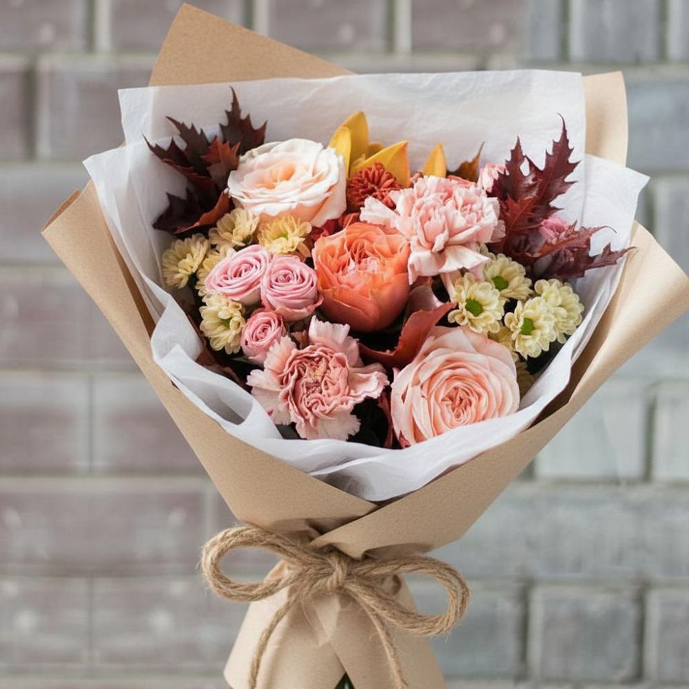 Букет цветов из: Гвоздики, Хризантемы и Розы в Красноармейске Московской области