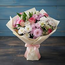 Букет цветов из:  Хризантемы, Альстромерии и Розы в Красноармейске Московской области