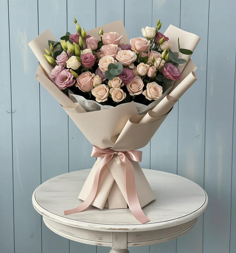 Букет цветов из: Розы и Лизиантусы в Красноармейске Московской области