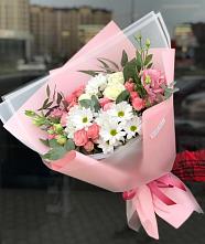 Букет цветов из:  Розы, Лизиантусы и Хризантемы в Красноармейске Московской области