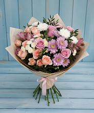 Букет цветов из:  Хризантемы, Розы и Альстромерии в Красноармейске Московской области