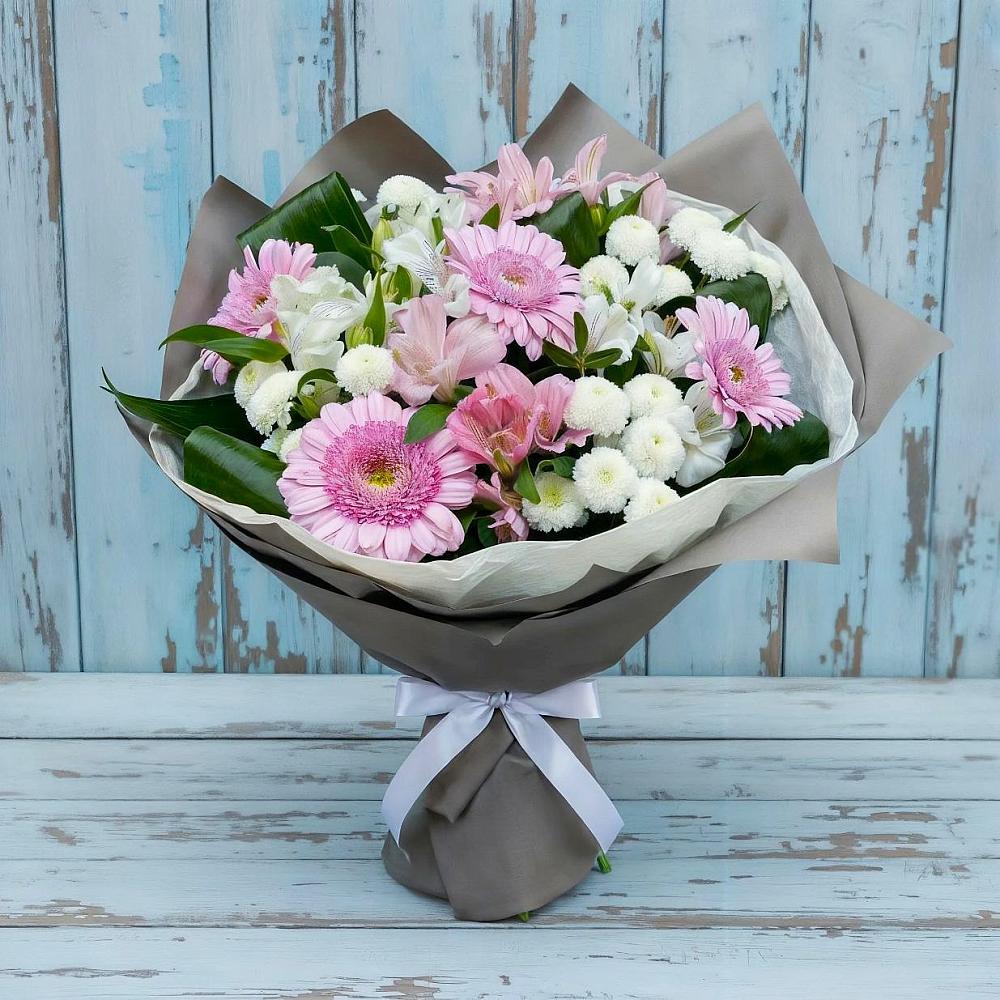 Букет цветов из: Герберы, Альстромерии и Хризантемы в Красноармейске Московской области