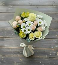 Букет цветов из:  Альстромерии, Розы и Хризантемы в Красноармейске Московской области